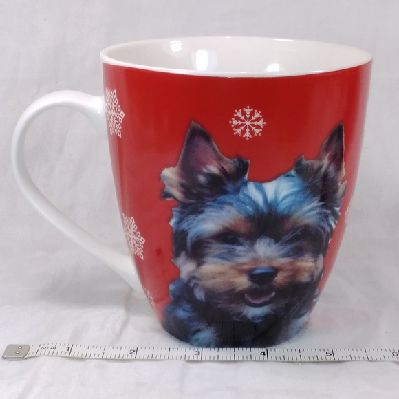 Pfaltzgraff Yorkshire Terrier Dog MUG Red with Yorkie Face 18 oz Cup Snowflakes - Picture 3 of 10